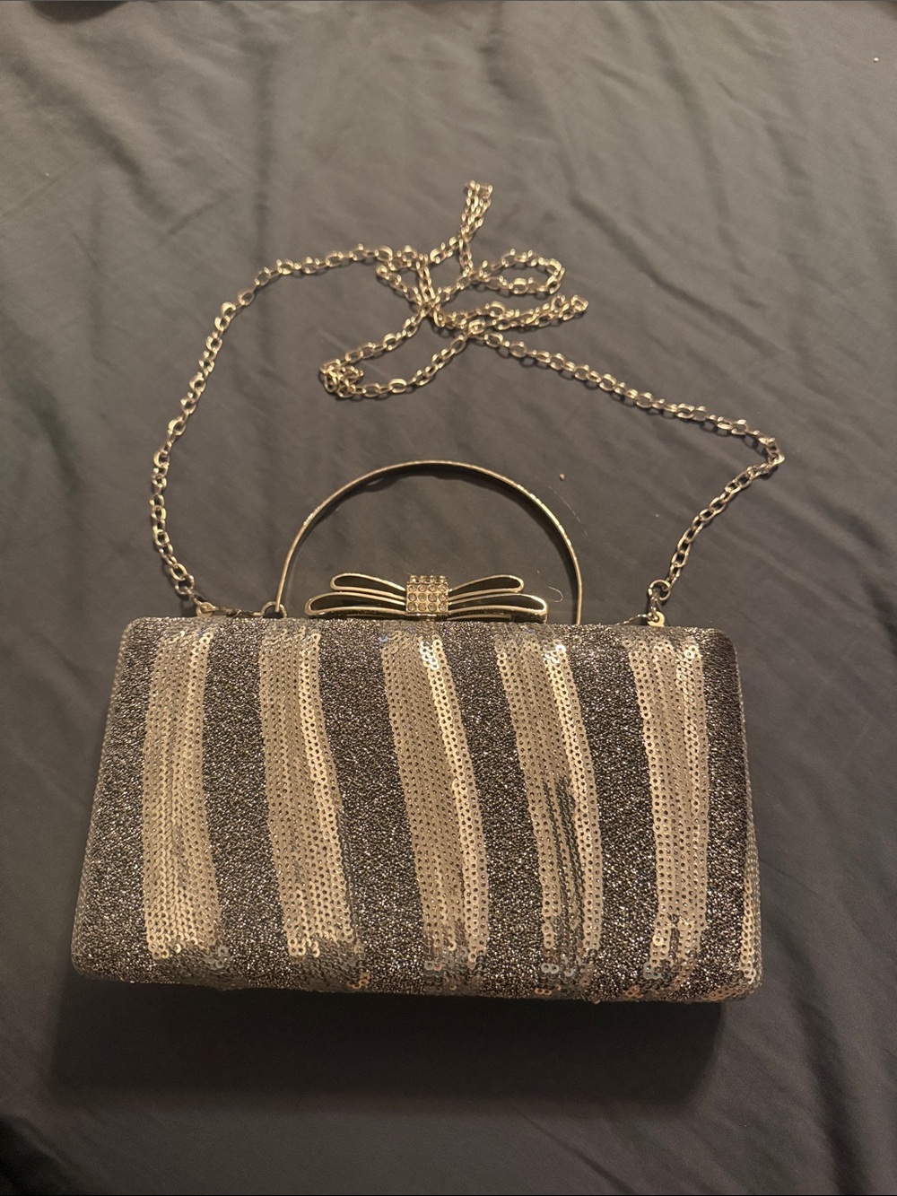 Gold and Silver Sequin Evening Clutch with Chain Strap